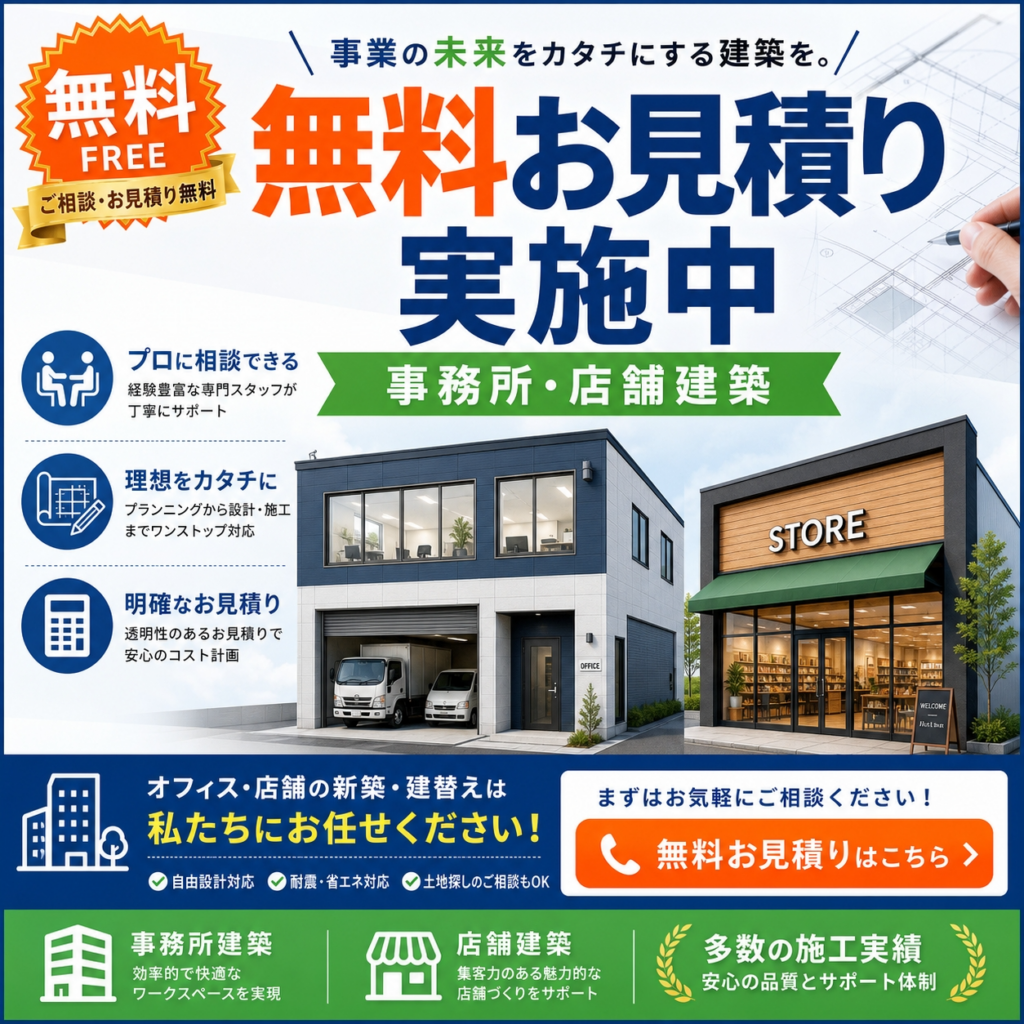 事務所店舗建築の無料見積もり実施中！